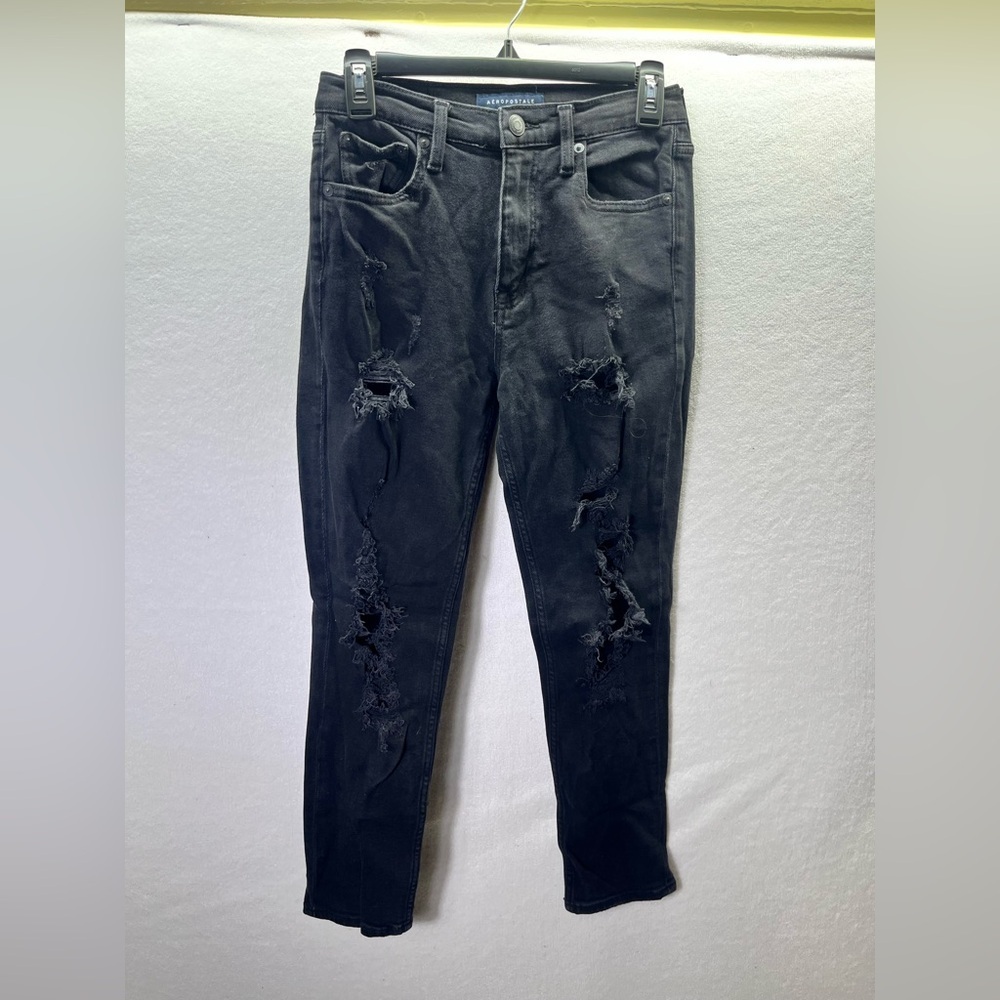 Aeropostale Black‎ Distressed Mom Jeans Womens 4R Denim Stretch Comfy Work 2540